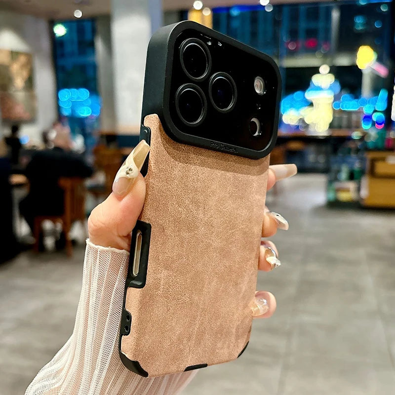 Luxury Leather iPhone Case – Matte Lambskin Shockproof Cover
