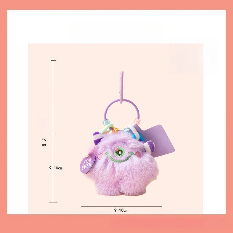 Chaveiro de pelúcia de monstro com corrente colorida, pingente criativo para bolsa ou mochila, presente fofo para crianças, mulheres e homens.