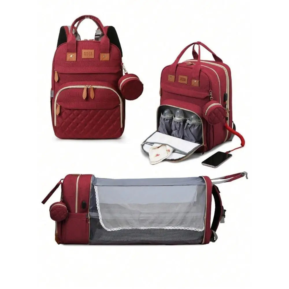 3-in-1 Diaper Bag Backpack – Foldable Baby Bed with USB Charging Port