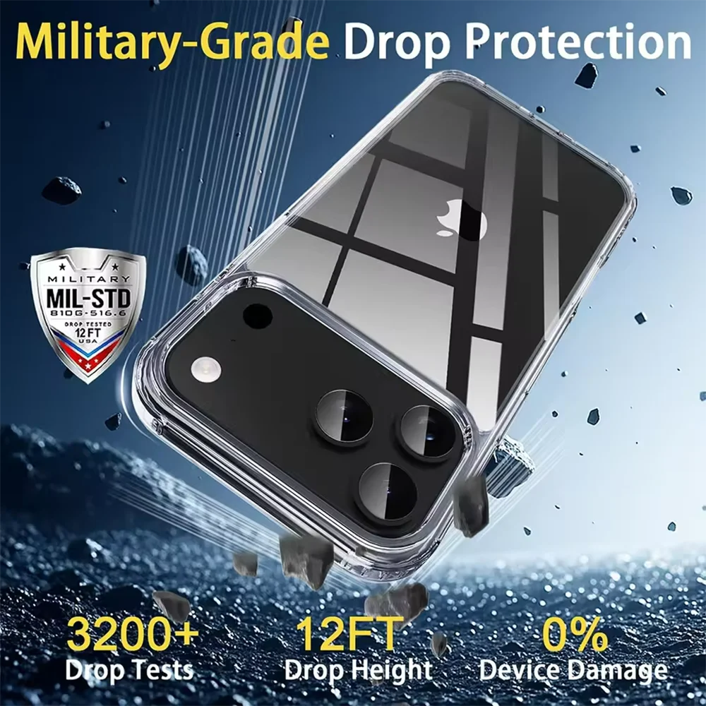 🔥 PROMOÇÃO! Capa Transparente à Prova de Choque para iPhone 17 Pro Max - Capa Híbrida de Cristal