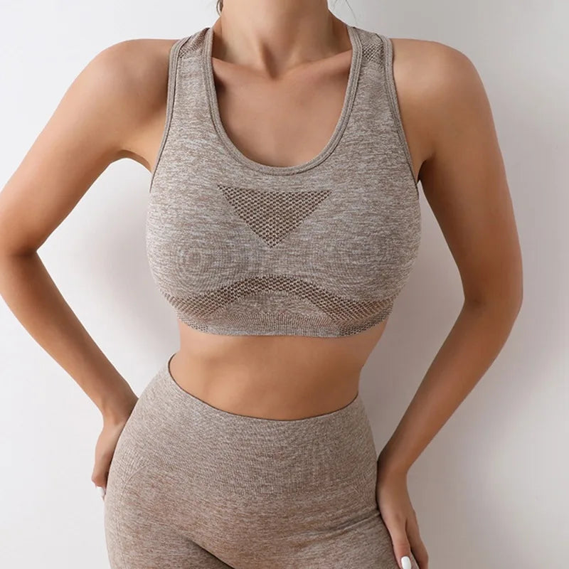 Conjunto de Yoga Feminino Sem Costura - Top Esportivo e Shorts para Treino (Conjunto de 2 Peças para Academia e Fitness)