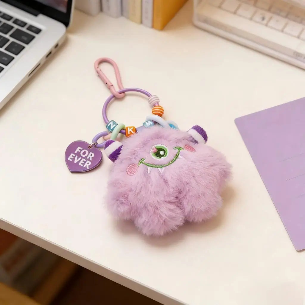 Chaveiro de pelúcia de monstro com corrente colorida, pingente criativo para bolsa ou mochila, presente fofo para crianças, mulheres e homens.
