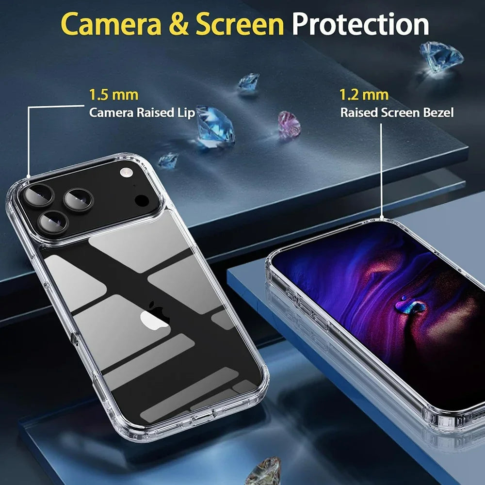 🔥 PROMOÇÃO! Capa Transparente à Prova de Choque para iPhone 17 Pro Max - Capa Híbrida de Cristal