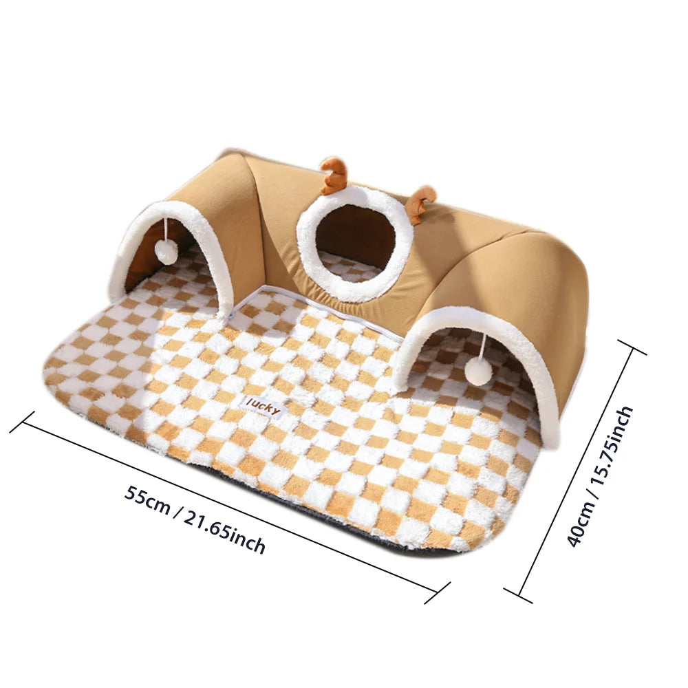 Cama-túnel para gatos – Tubo de brincar espaçoso e dobrável com design durável.