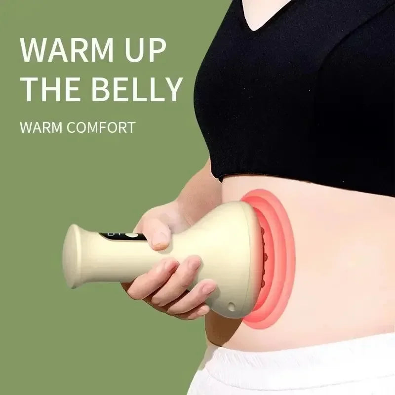 USB Rechargeable Handheld Abdominal Massager with Guasha & Hot Compress