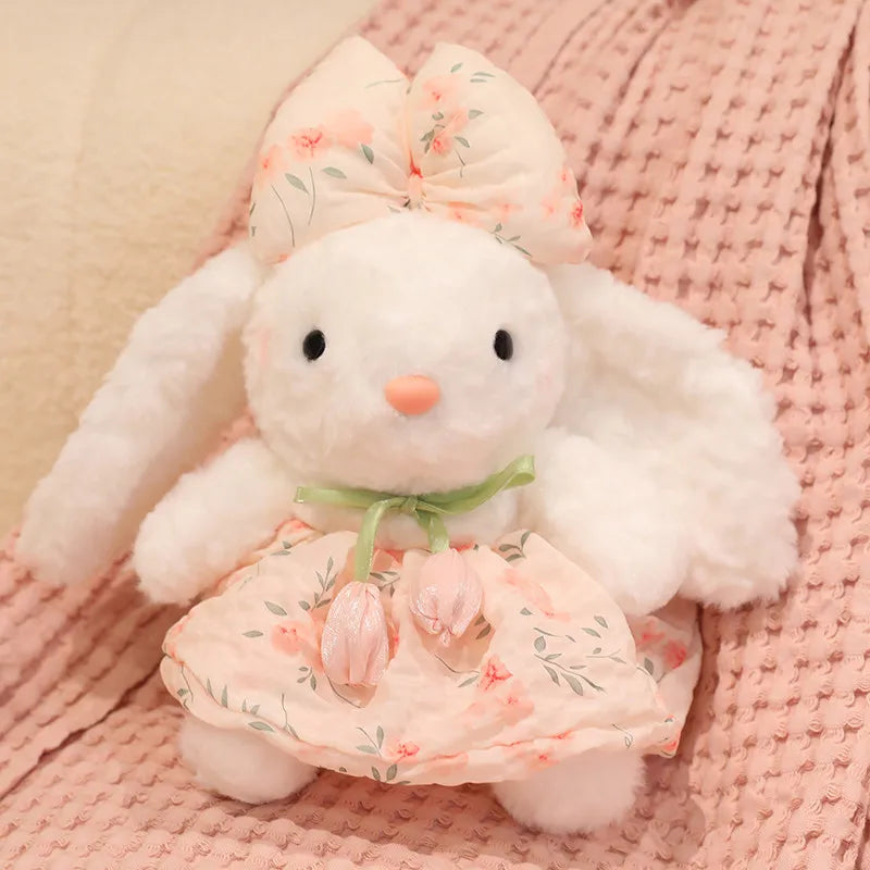 Lindo coelho de pelúcia, colorido, macio e fofo, com vestido de chiffon, boneca para acalmar e dormir, presente de aniversário.