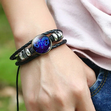 Pulseira ajustável e luminosa do zodíaco - Pulseira espiritual em couro PU que brilha no escuro