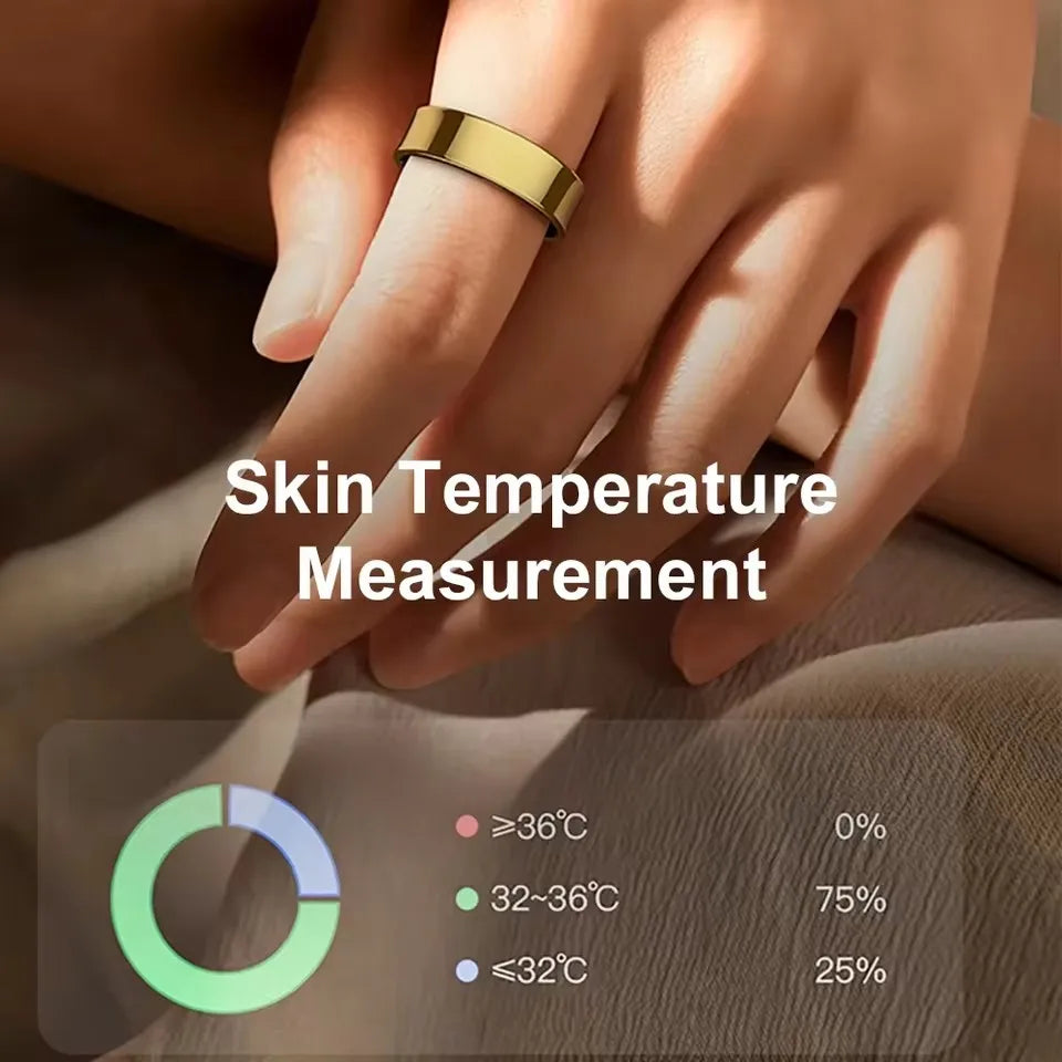 Anel Inteligente R09 para Homens e Mulheres com Estojo de Carregamento, Monitor de Frequência Cardíaca, Oxigenação Sanguínea e Temperatura da Pele, Resistente à Água 5ATM para Android e iOS