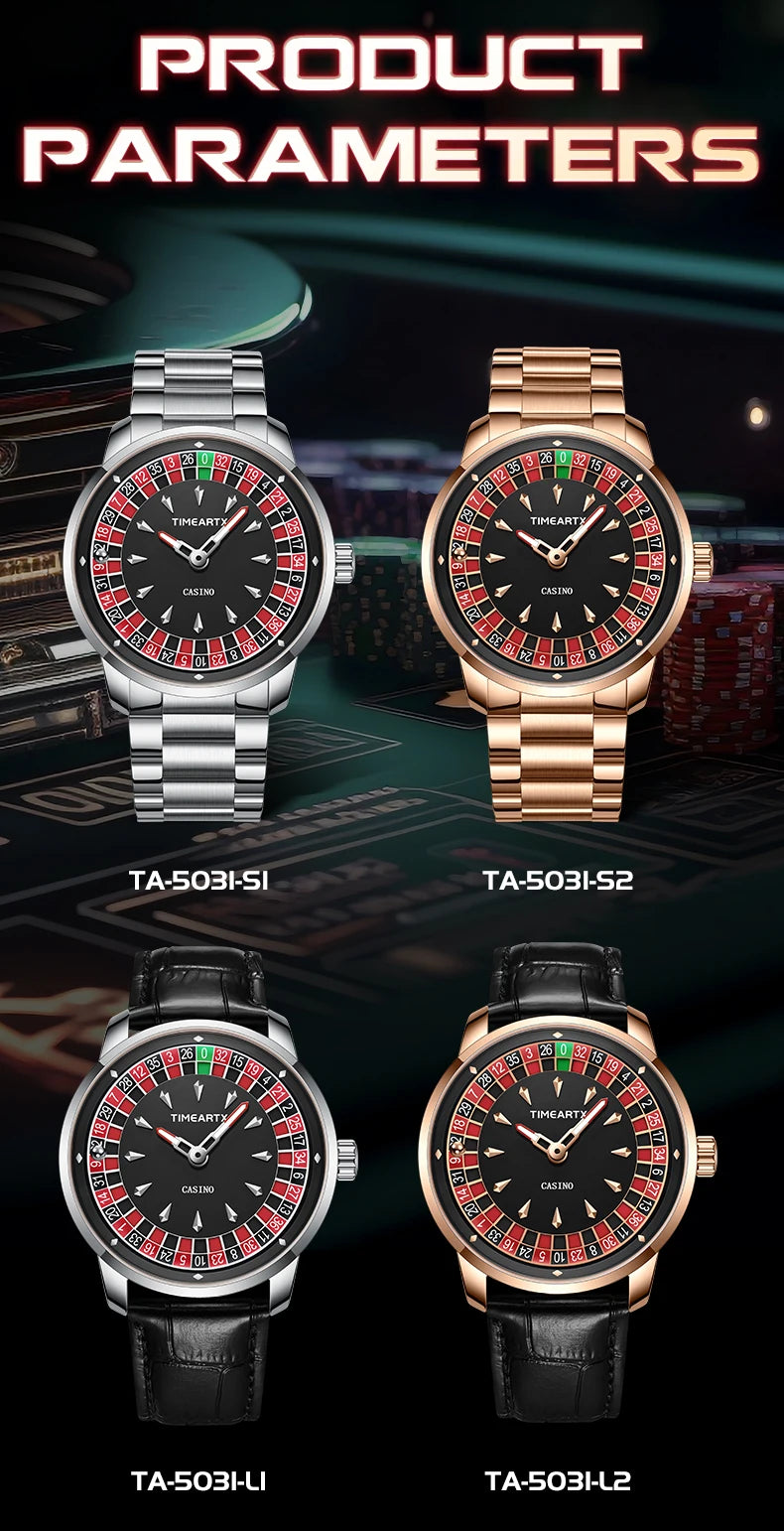 TIMEARTX Men's Poker Roulette Watch – European Design Quartz Wristwatch with Luminous Hands | Gift for Him