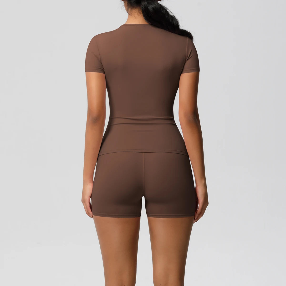 Conjunto de 2 Peças Feminino para Treino - Camisa Push-Up e Shorts Cintura Alta para Yoga e Fitness