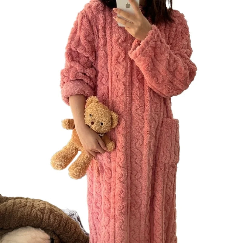 Pijama de flanela plus size – Roupa de dormir feminina em veludo coral
