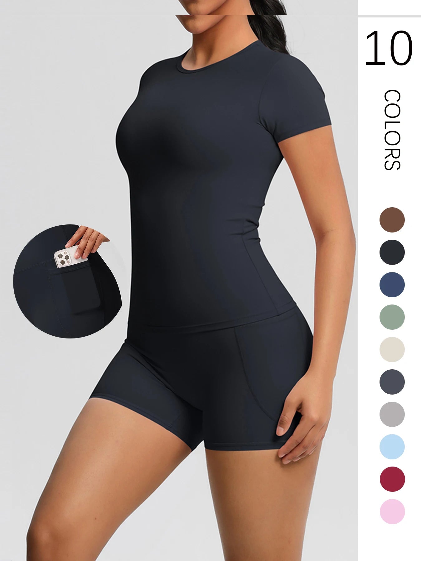 Conjunto de 2 Peças Feminino para Treino - Camisa Push-Up e Shorts Cintura Alta para Yoga e Fitness