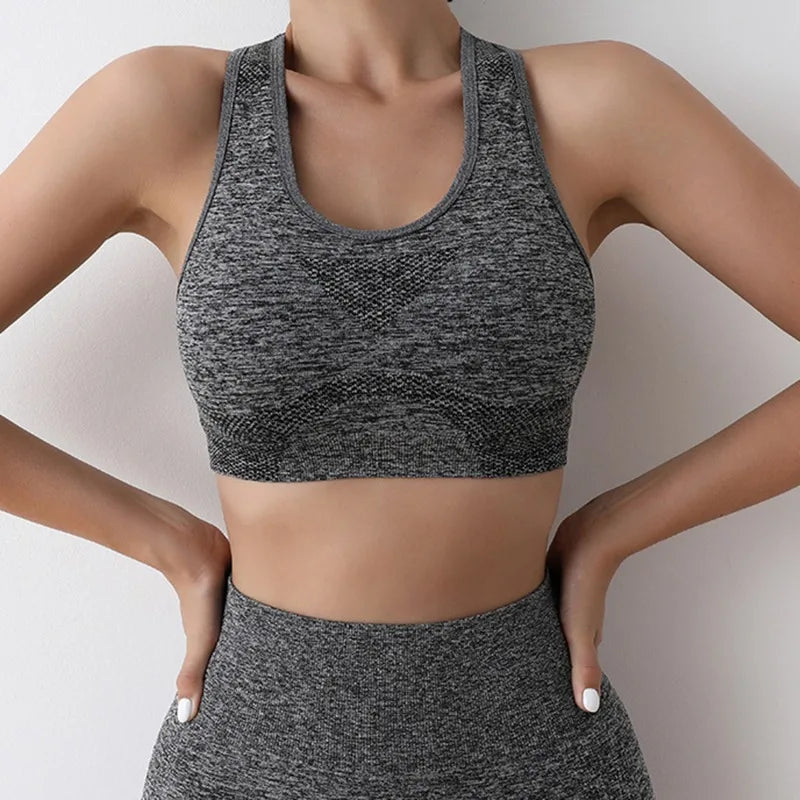 Conjunto de Yoga Feminino Sem Costura - Top Esportivo e Shorts para Treino (Conjunto de 2 Peças para Academia e Fitness)
