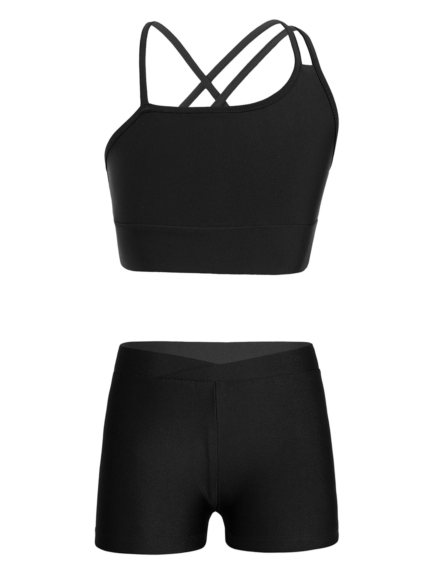 Conjunto de Top Curto e Shorts Esportivo para Meninas - Roupa Esportiva de 2 Peças para Ginástica, Dança e Treino (4-14 anos)