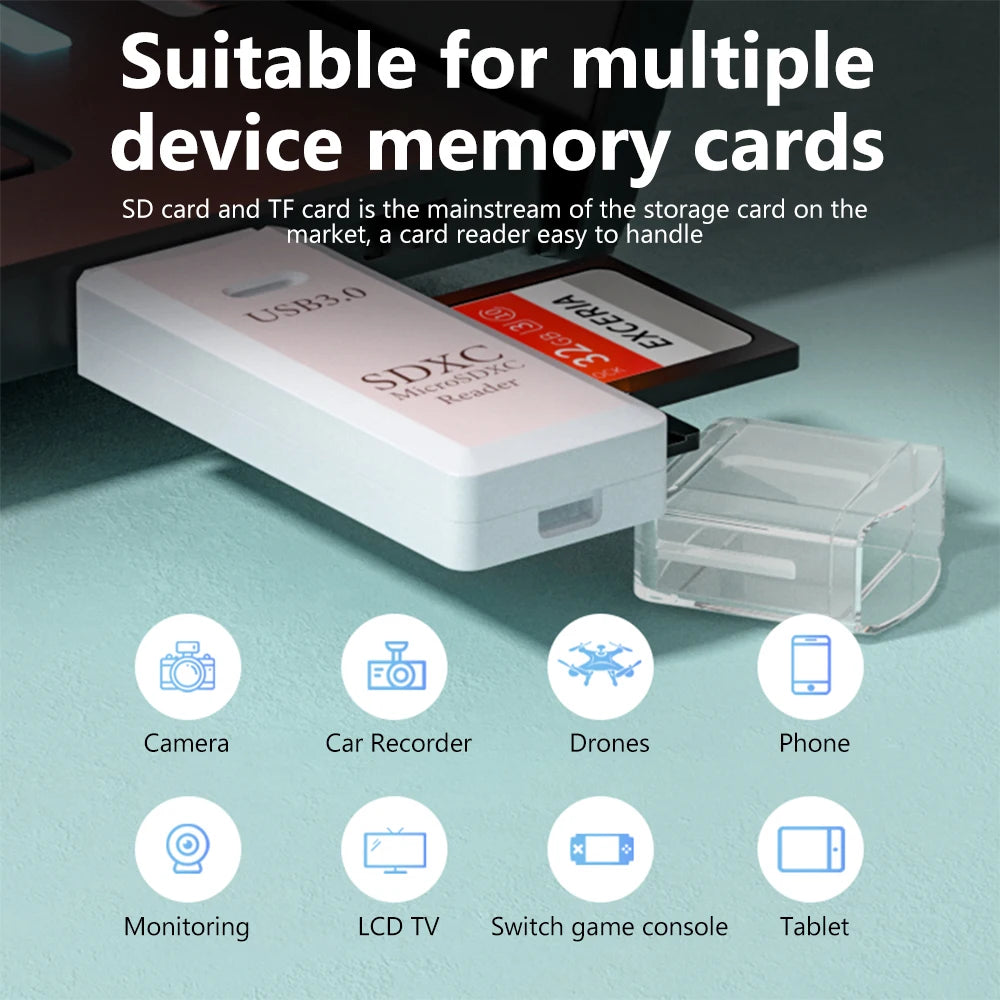 Leitor de cartão USB 3.0 2 em 1, leitor de cartão Micro TF SD, adaptador USB, leitor de cartão de alta velocidade, leitor de cartão de memória TF para acessórios de PC e laptop.