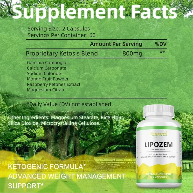 Lipozem Cápsulas para Perda de Peso - Cetona de Framboesa e Magnésio para Metabolismo e Energia