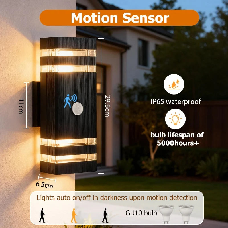 Luminária de parede LED inteligente com sensor de movimento - Luminária externa à prova d'água para varanda e jardim (110V-220V)