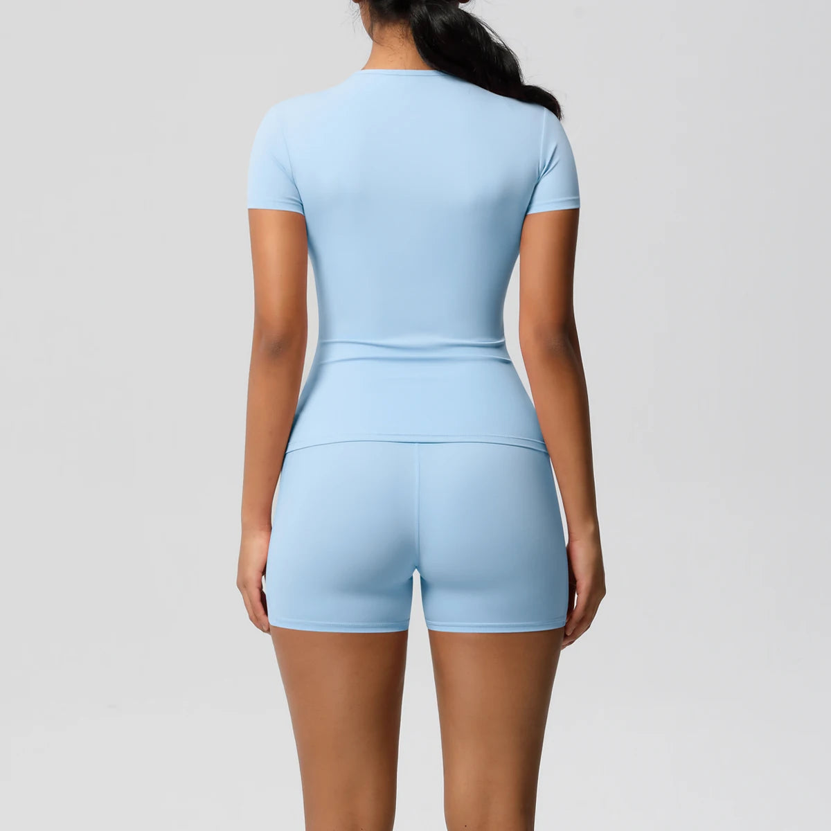 Conjunto de 2 Peças Feminino para Treino - Camisa Push-Up e Shorts Cintura Alta para Yoga e Fitness