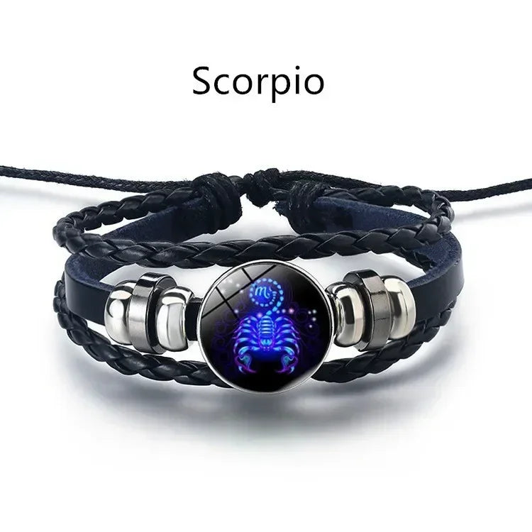 Pulseira ajustável e luminosa do zodíaco - Pulseira espiritual em couro PU que brilha no escuro