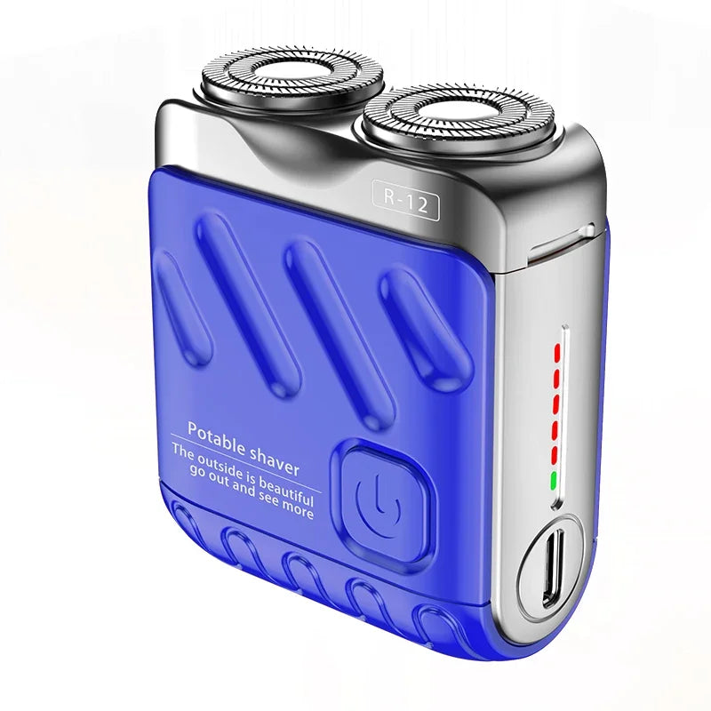 Barbeador Elétrico Portátil de Duas Cabeças - Barbeador Rotativo Recarregável USB-C à Prova D'Água para Homens