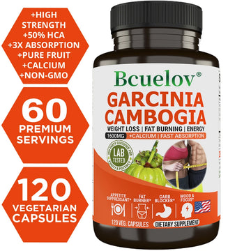 Cápsulas de Garcinia Cambogia Bcuelov para queima de gordura, limpeza intestinal e controle de peso para homens e mulheres, NÃO OGM