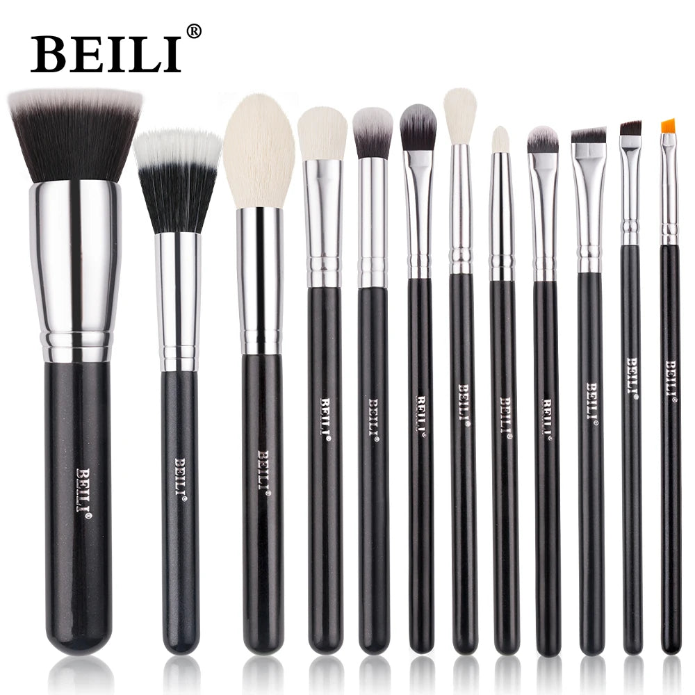 Kit profissional de pincéis para base e sombra para maquiagem.