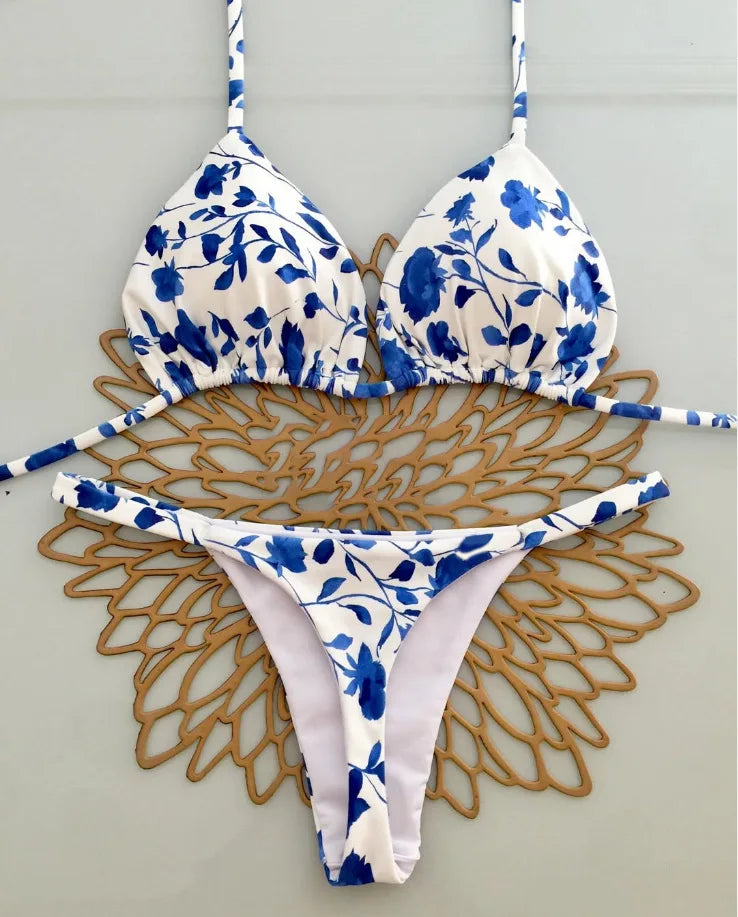Conjunto de biquíni brasileiro sexy com bojo push-up, maiô de duas peças com calcinha triangular de amarrar na lateral, roupa de banho para praia e natação.
