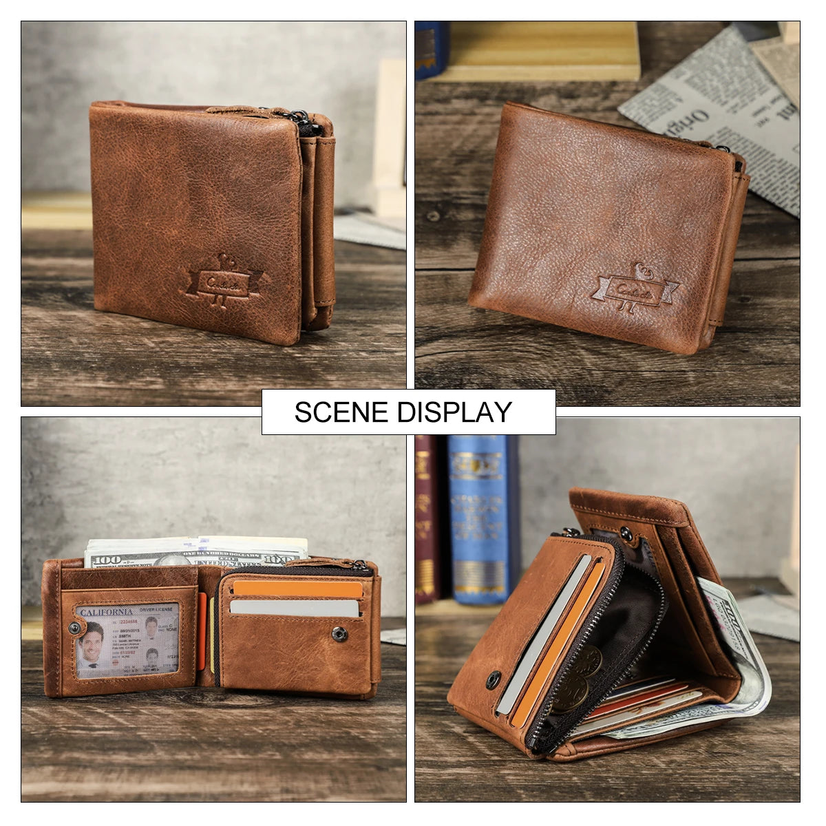 👌 Genuine Leather Trifold Wallet - Crazy Horse Cow Leather