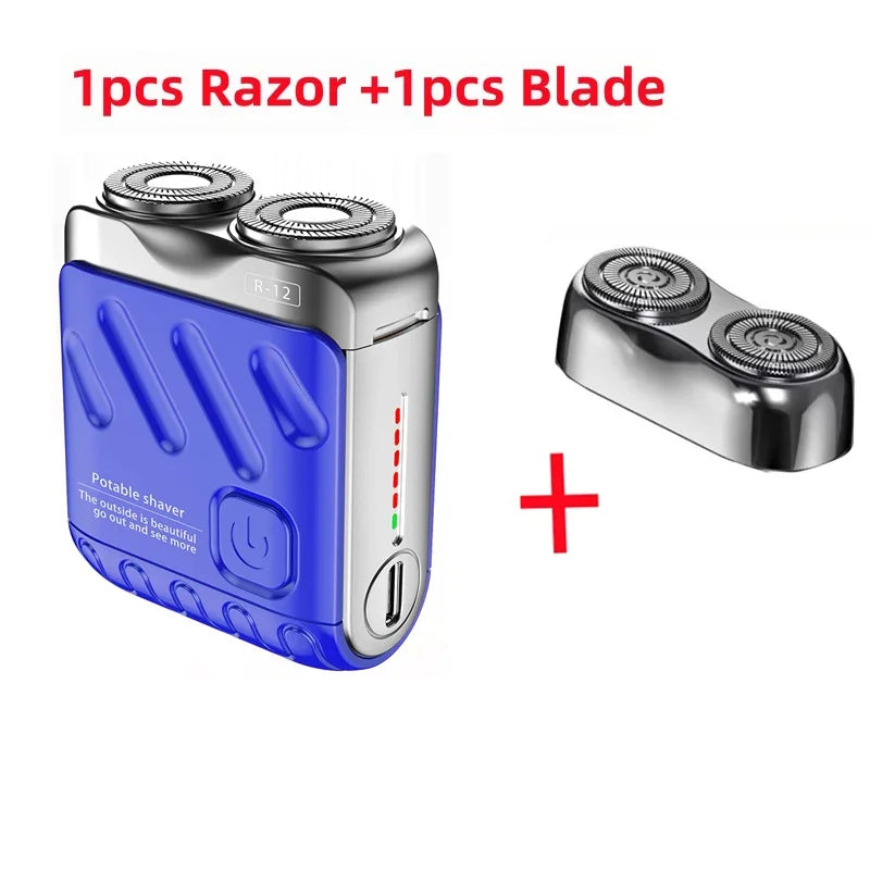 Barbeador Elétrico Portátil de Duas Cabeças - Barbeador Rotativo Recarregável USB-C à Prova D'Água para Homens