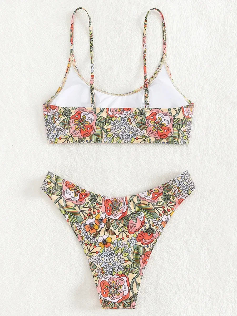Biquíni brasileiro com estampa floral, maiô feminino, conjunto de biquíni de duas peças, roupa de banho para praia no verão.