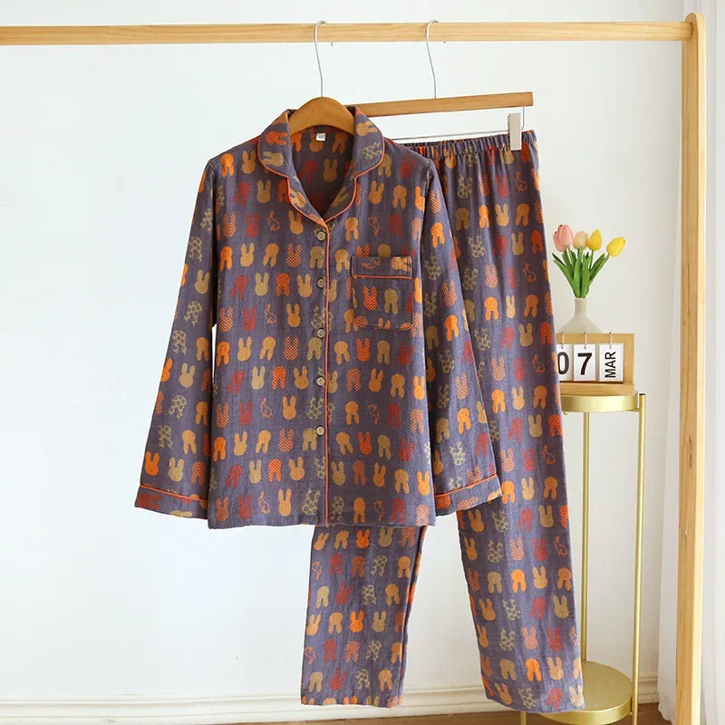 Conjunto de pijama de casal 2026 – Calça e blusa de manga comprida em algodão